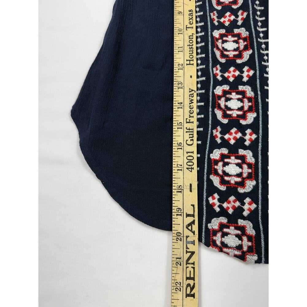 Abercrombie & Fitch navy blue XS boho top white and red embroidered long sleeves - Picture 8 of 10